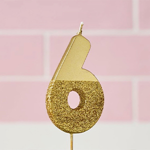 Gold Number 6 Candle